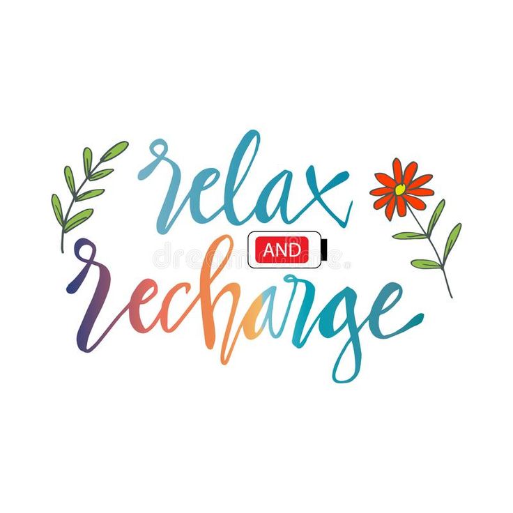 the phrase relax and recharge with flowers on white background royalty illustration