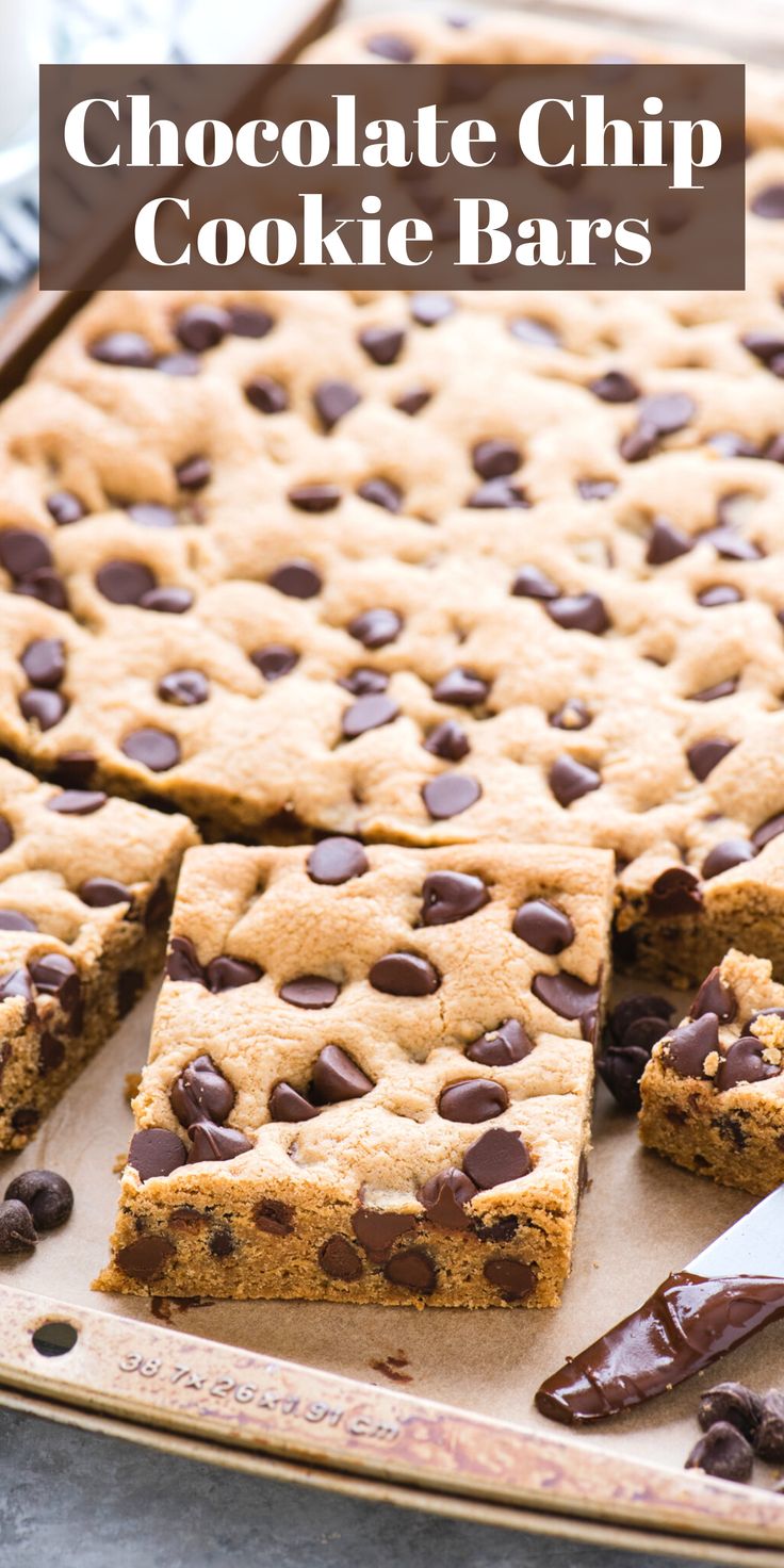 chocolate chip cookie bars pin with text overlay 9 X 13 Chocolate Chip Cookie Bars, Easy Chocolate Chip Bars 9x13, Chocolate Chip Pan Chewies, Chocolate Chip Cookies Bars 9x13, Chocolate Chip Pan Cookies Bar Recipes, Pan Cookies Chocolate Chip, 9x13 Bar Recipes, Chocolate Cookie Bars Recipe, Chocolate Chip Bars 9x13 Recipe