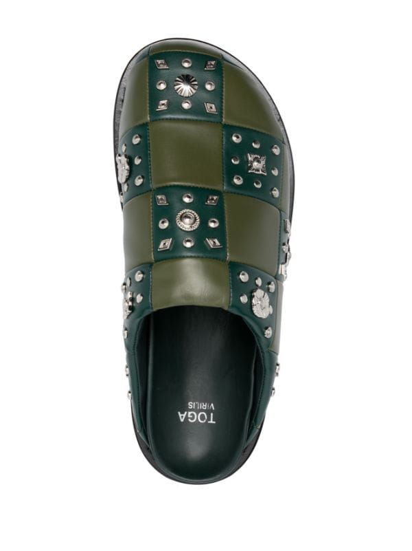 Toga Virilis checkerboard-pattern Leather Slides - Farfetch Green Shoes Outfit, Slide On Shoes, Fly Shoes, Fashion Slides, Dr Shoes, Shoe Wishlist, Checkerboard Pattern, Green Forest, Sneakers Men Fashion