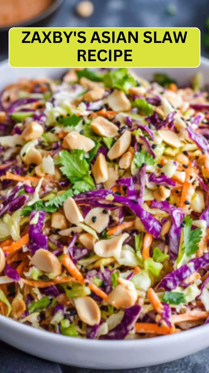 Zaxby’s Asian Slaw Recipe – Cravefuly Asian Slaw Recipe, Sesame Ginger Dressing, Slaw Recipe, Asian Slaw, Sesame Ginger, Vegetarian Cabbage, Slaw Recipes, Napa Cabbage, Toasted Sesame Seeds