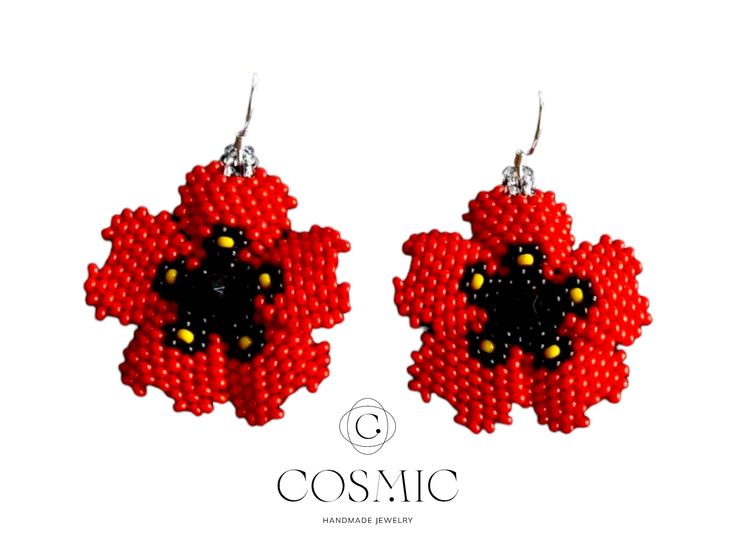 Small poppy Native Beads Earrings - Handcrafted Red Flower Dangle Earrings. Add a touch of natural elegance to your look with these stunning Poppy beaded earrings. Handmade with tiny native beads in vibrant red, these unique earrings feature delicate fringe details that create movement and charm. Perfect as a thoughtful gift or as a special treat for yourself, these dangle earrings are sure to make a statement wherever you go. Embrace the beauty of nature and elevate your style with these small Handmade Red Flower Earrings With Round Beads, Handmade Flower-shaped Red Earrings, Red Flower-shaped Earrings With Handmade Flowers, Adjustable Red Flower Beaded Earrings, Red Handmade Flower Earrings, Red Flower Earrings With Colorful Beads As Gift, Handmade Red Flower Beaded Earrings, Elegant Red Beaded Flower Earrings, Flower-shaped Beaded Earrings With Bead Caps For Gifts