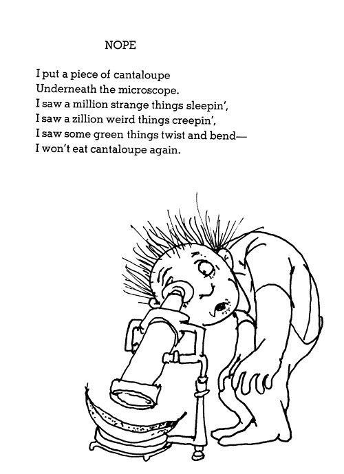 an ink drawing of a cartoon character drinking from a water faucet, with the caption'nope i put a piece of cantaloupe underneath the microscope