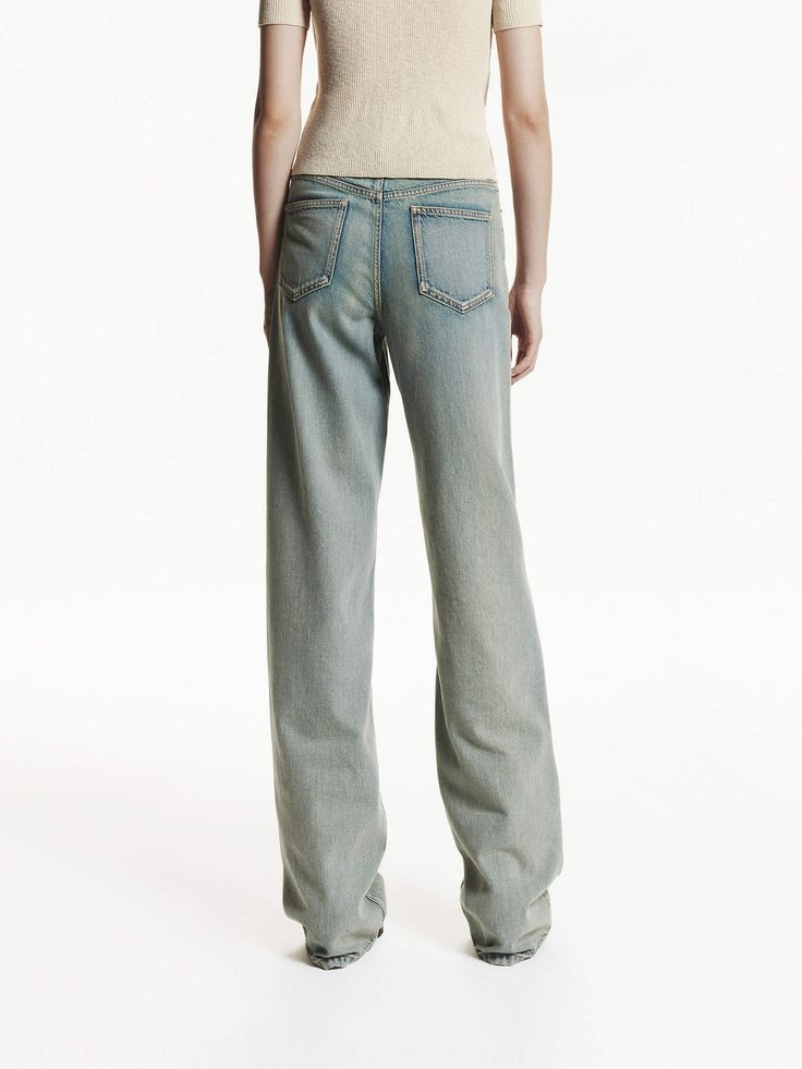 MO&Co. Women's Straight Leg Vintage Jeans Introducing our timeless straight-leg jeans, crafted from 100% premium cotton for ultimate comfort and durability. The relaxed fit provides a laid-back and effortless style, perfect for everyday wear. Featuring a retro-washed light blue finish, these jeans have a vintage look that's both fashionable and nostalgic. Features : - Straight leg, relaxed fit, mid rise, full length- Zip fly, classic five-pocket design Code: MBD3JEN011The back length of size M/2 Classic Relaxed Fit Washed Blue Jeans, Blue Relaxed Fit Straight Flare Jeans, Classic Faded Wide Leg Bottoms, Blue Straight Flare Jeans With Relaxed Fit, Straight Leg Washed Blue Jeans, Washed Blue Straight Leg Jeans, Loosely Fitted Dark Wash Jeans With Five Pockets, Classic Spring Jeans With Loose Fit, Classic Jeans With Loosely Fitted Hips For Spring