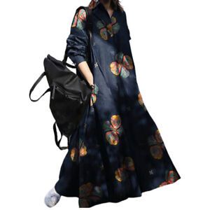 Womens Oversized Long Sleeve Floral Shirt Dress Casual Button Swing Maxi Dress | eBay Casual Long Shirt Dress With Pockets, Casual Button-up Maxi Dress With Pockets, Spring Long Sleeve Maxi Dress With Button Closure, Casual Button-up Maxi Dress, Spring Long Sleeve Maxi Dress With Buttons, Casual Loose Fit Maxi Dress For Fall, Long Sleeve Maxi Dress With Buttons For Spring, Casual Oversized Maxi Dress For Fall, Casual Long Blue Shirt Dress