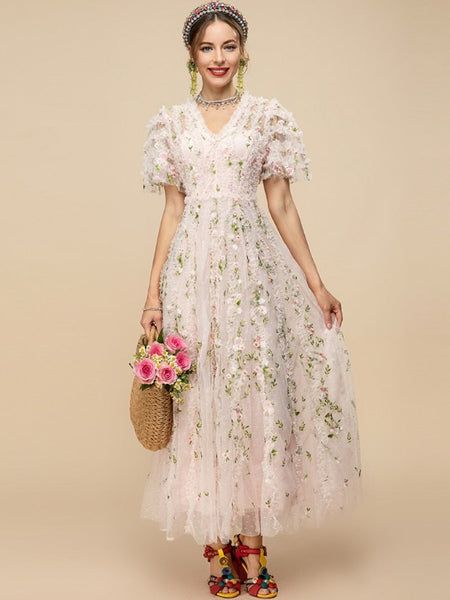 Eve Vintage Dress – myhouseoffashion.com Floral Tea Length Dress Wedding, Spring Embellished A-line Midi Dress, Spring Floral Short Sleeve Dresses, Floral Embellished Midi Maxi Dress For Spring, Feminine Embroidered Midi Dress For Spring, Feminine Floral Embroidered Maxi Dress With Short Sleeves, Feminine Floral Embroidered Short Sleeve Maxi Dress, Feminine Short Sleeve Maxi Dress With Floral Embroidery, Spring Lace Embroidered Floral Dress