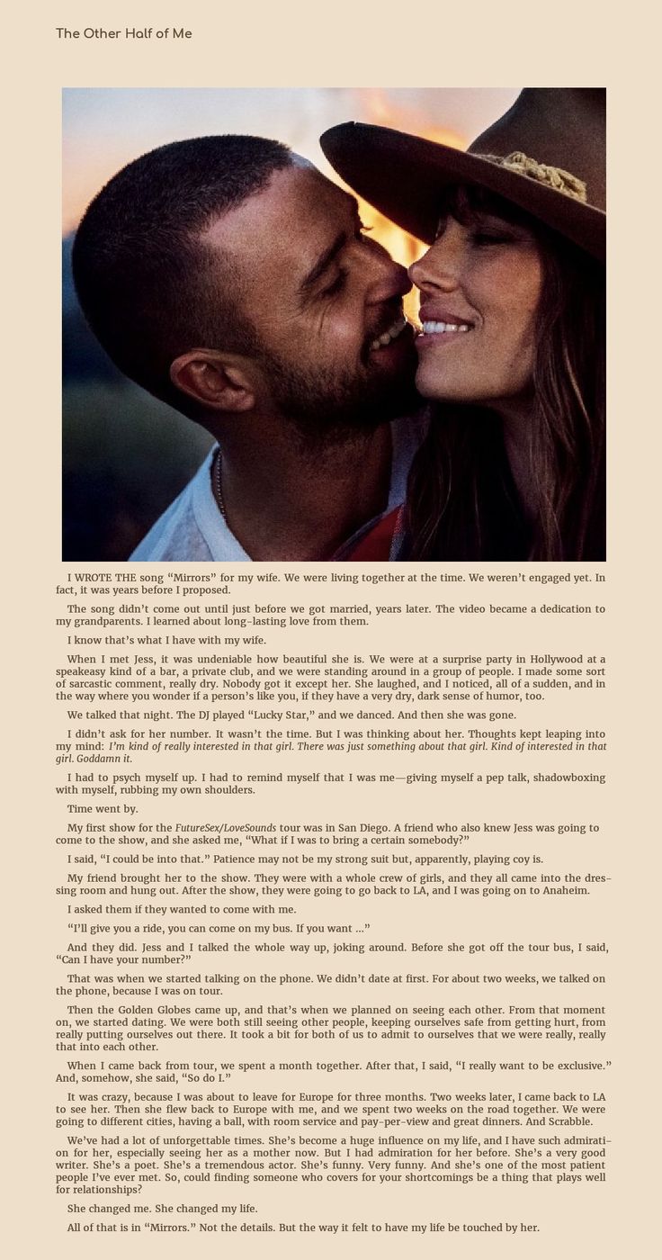 a man and woman kissing each other in front of an article about their love story