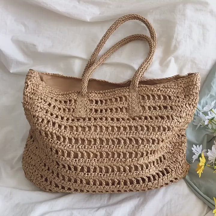 Elena Handbags Large Fashion Straw Woven Tote Bag Crochet Purse Pattern Free, Crochet Shoulder Bags, Handbags Large, Retro Minimalist, Crochet Purse Patterns, Woven Tote Bag, Crochet Purses, Crochet Handbags, Woven Bag