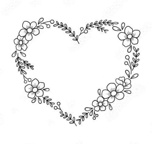 a heart shaped frame with flowers and leaves on it in the shape of a flower