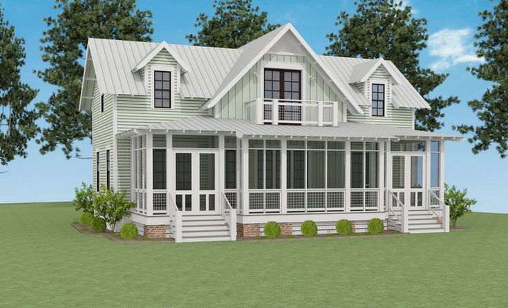 this is an artist's rendering of a house with porches and wraparound windows