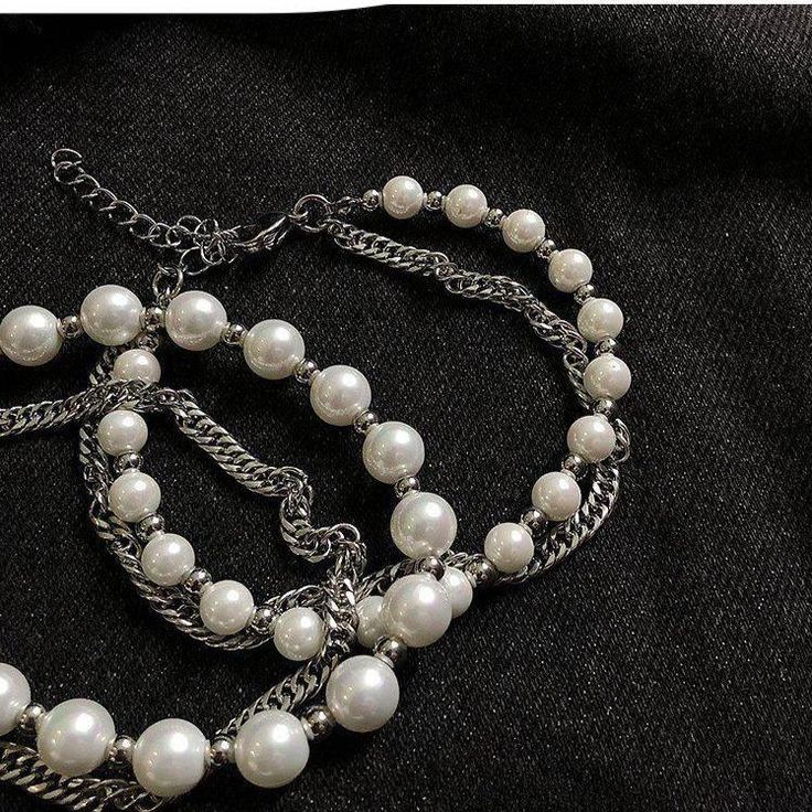 Type: AccessoriesMaterial: Titanium steel Pearl Bracelet Silver Metal Pearl Bracelet With Chain, White Metal Chain Bracelet, Trendy White Stainless Steel Bracelets, Grey Contacts, Y2k Punk, Chain Bracelets, Contact Lenses Colored, Metal Chain, Pearl Bracelet