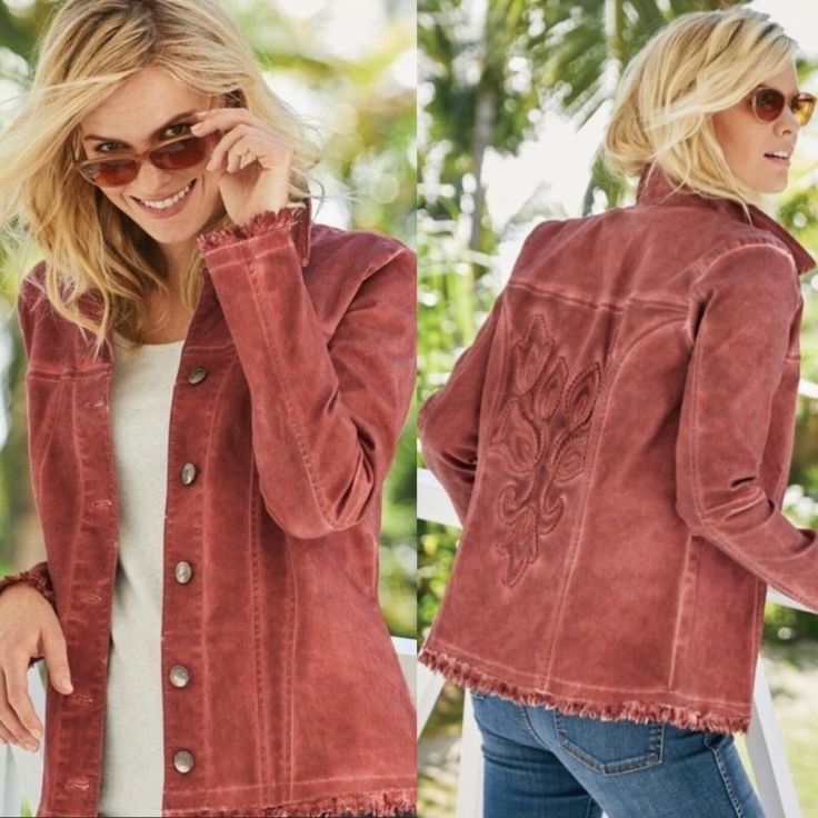 Nwt Soft Surroundings Boho Red Embroidered Jacket Size: S Brand: Soft Surroundings Condition: Nwt Casual Red Embroidered Outerwear, Red Floral Embroidered Outerwear For Fall, Red Floral Embroidery Outerwear For Fall, Red Floral Embroidered Outerwear, Denim Bolero Jacket, Fur Vest Women, Hooded Cardigan Sweater, Fairy Clothes, Velvet Coat