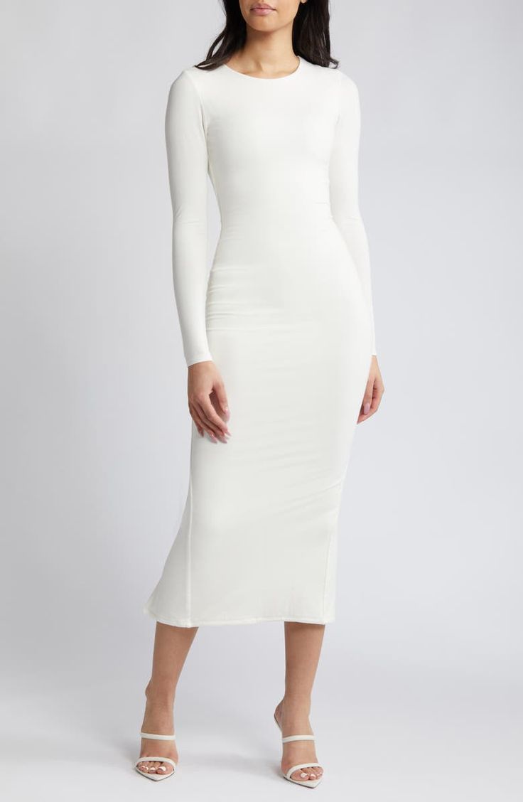 Elegant Midi Dress Classy Simple, Elegant Midi Dress Classy, Midi Dress Classy, Long Sleeve White Midi Dress, White Linen Maxi Dress, Modest Long Dresses, Elegant Midi Dresses, Naked Wardrobe, White Long Sleeve Dress