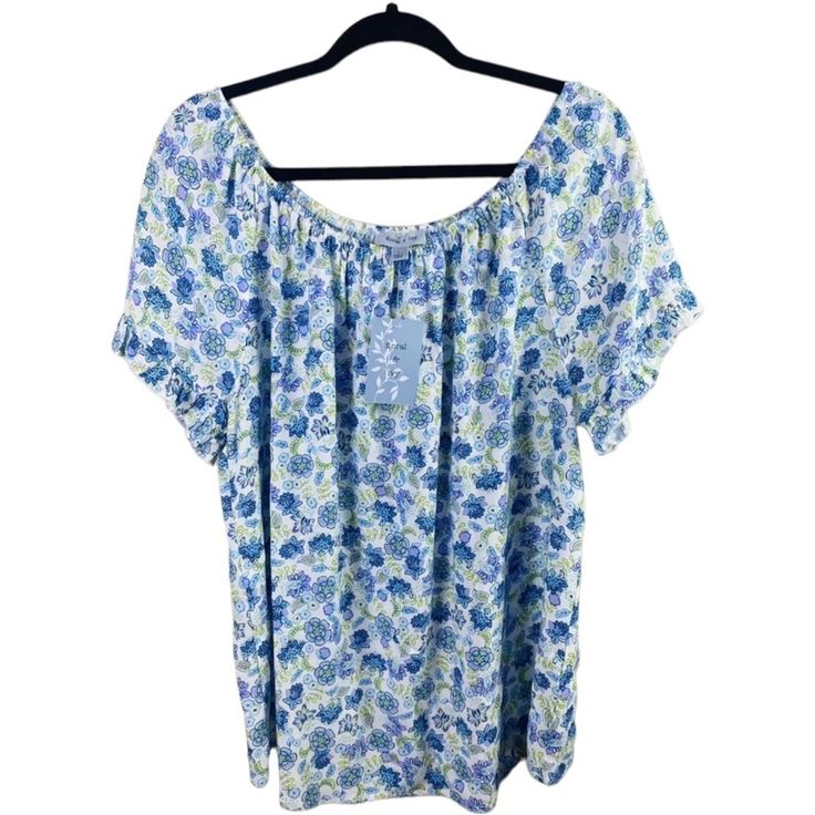 Floral & Ivy Blue And Purple Floral Off The Shoulder Blouse Size Large Nwt. Nwt Size Large See Pics Length Is 27 Inches Armpit To Armpit Measurement Is 22 Inches Sleeve Length Is Approximately 5 Inches But Blouse Is Off The Shoulder. Purple Floral Print Top For Daywear, Blue Floral Print Tops For Daywear, Criss Cross Blouse, Neutral Tops, Off The Shoulder Blouse, White Shirts Women, Balloon Sleeve Blouse, Tie Crop Top, Orange Blouse