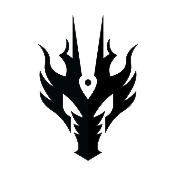 a black and white silhouette of a demon head with flames on it's face