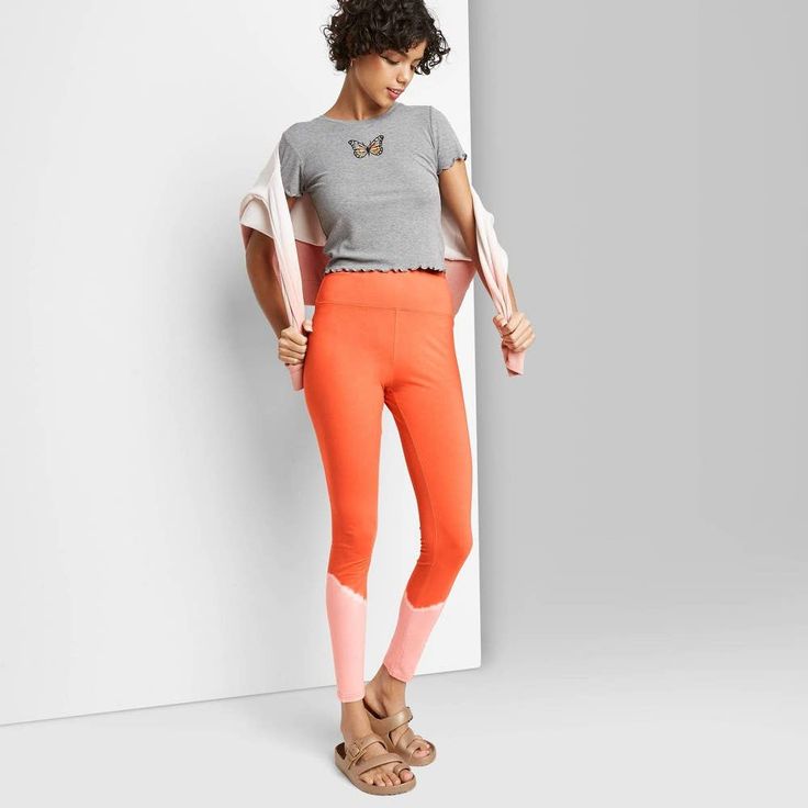 Women's High-Waisted Leggings Finished In Orange And Light Pink. Wide Waistband Adds Definitive Detail While A Full Waistband Elastic Lends Comfortable Stretch. Cotton Blend Offers Additional Comfort For All-Day Wear. If You’re Not Satisfied With Any Target Owned Brand Item, Return It Within One Year With A Receipt For An Exchange Or A Refund. Color: Tangerine Tie-Dye. Age Group: Adult. Pattern: Tie Dye Design. Spring Yoga Pants With Wide Waistband, Spring Leggings With Wide Waistband, Sporty Spring Activewear With Wide Waistband, Sporty Activewear With Wide Waistband For Spring, High Waist Sports Bottoms For Spring, Mid-rise Bottoms For Summer Workout, Fitted Casual Leggings For Spring, Casual Fitted Leggings For Spring, Mid-rise Summer Workout Bottoms