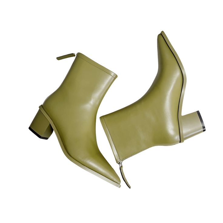 Elevate Your Style with These Sleek and Sexy Women's Ankle Boots. Introducing the epitome of modern elegance: These 2025 ankle boots. Crafted from premium genuine leather, these boots offer a luxurious feel and a timeless look. The high fashion toe and chunky heel create a sophisticated silhouette, while the side zipper adds a touch of edgy style. Perfect for both casual and formal occasions, these sexy boots are a must-have for your winter wardrobe. The soft pigskin insole ensures all-day comfo Fall Heeled Boots With Side Zipper And Round Toe, Ankle-high Boots With Zipper For Spring, Ankle-high Boots With Zipper Closure For Spring, Ankle-high Heels With Zipper Closure For Fall, Trendy Fall Heels With Zipper Closure, Green Leather Martin Boots For Fall, Spring Mid-calf Boots With Zipper Closure, Trendy Mid-calf Boots With Zipper And Square Toe, Trendy Mid-calf Boots With Block Heel And Zipper Closure