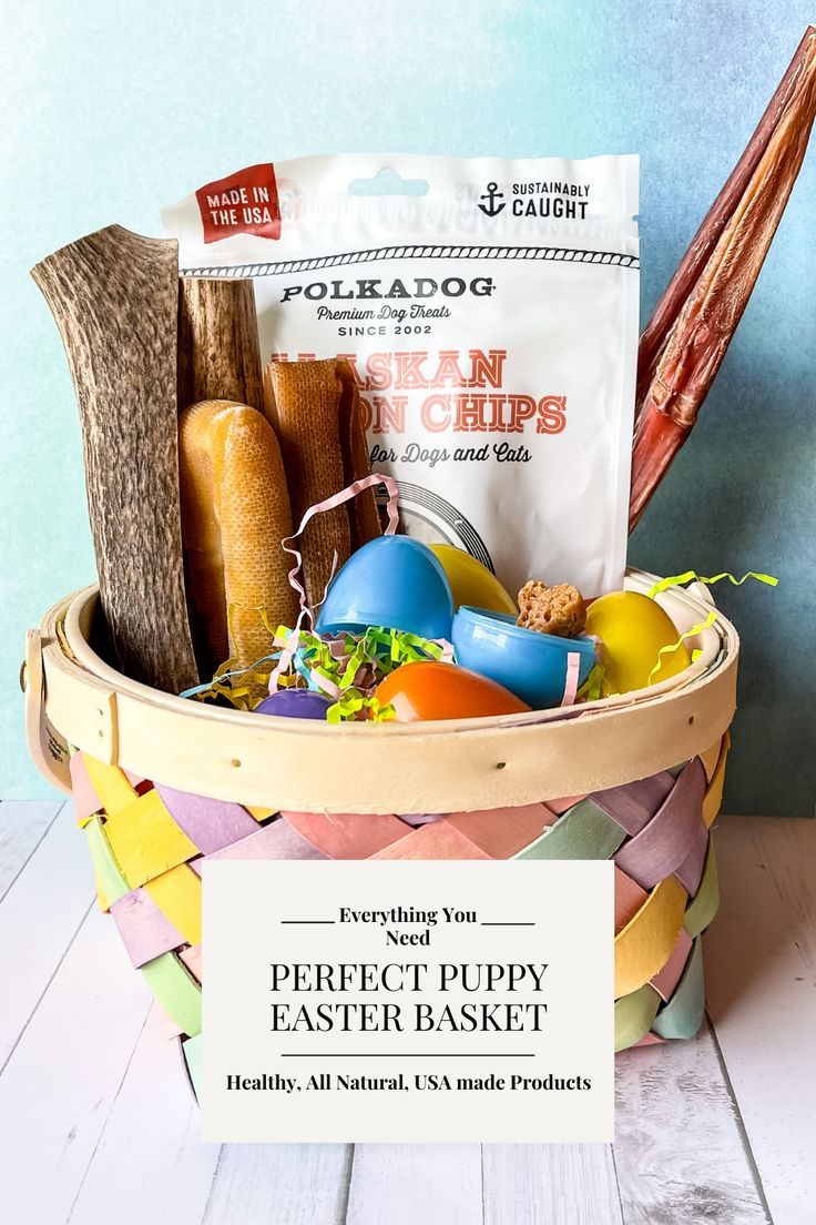 dog easter basket with antler dog chews, treats, yak chews, and bully sticks Puppy Easter Basket, Dog Easter Basket, Dog Easter, Hoppy Easter, Easter Egg Hunt, Egg Hunt, Easter Basket, Easter Baskets, Dog Treats