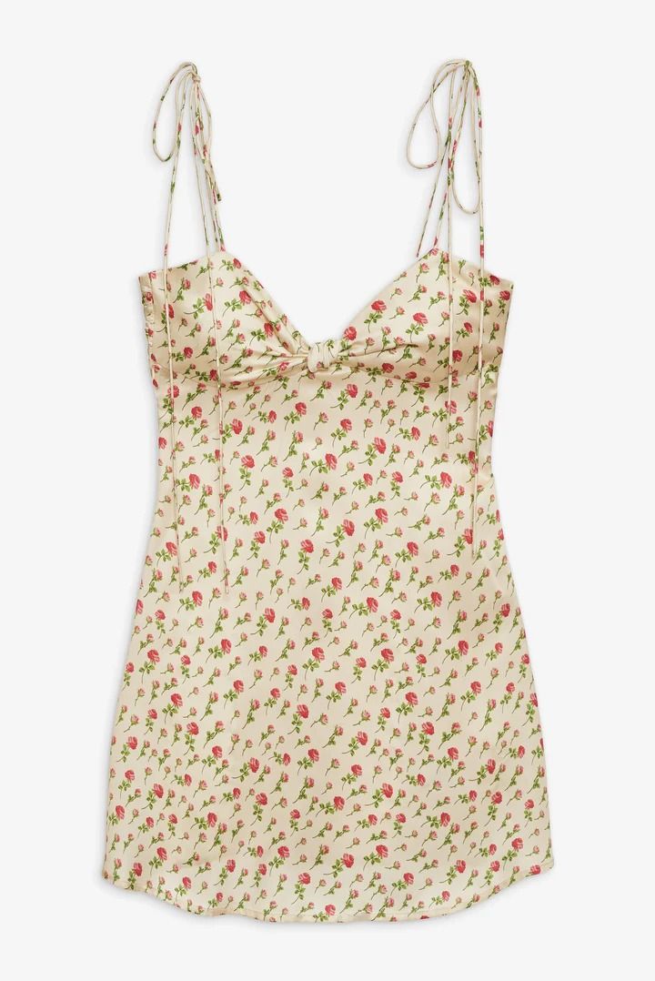 Adira Mini Dress — Beige | For Love & Lemons Summery Mini Dress, Feminine Mini Dress With Ditsy Floral Print For Vacation, Feminine Ditsy Floral Print Mini Dress For Vacation, Summer Mini Dress With Ditsy Floral Print For Brunch, Cream Floral Print Mini Dress For Vacation, Beige Mini Sundress For Garden Party, Cream Dresses With Ditsy Floral Print For Summer, Feminine Cream Mini Dress For Daywear, Cream Floral Print Sundress For Day Out