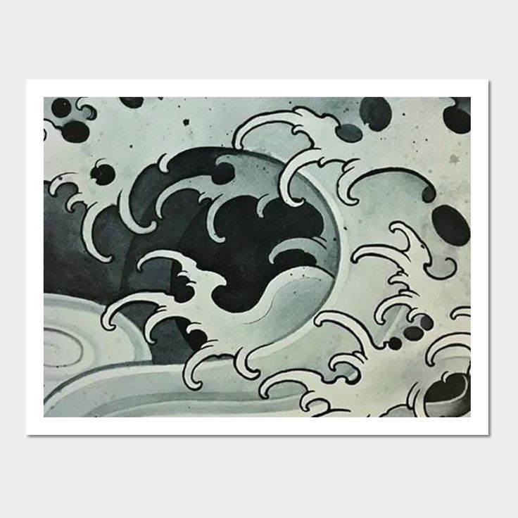 an artistic drawing of waves in black and white