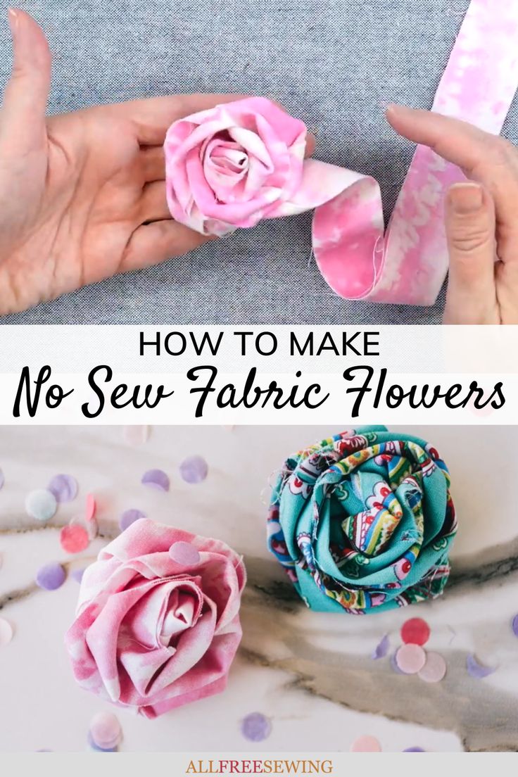 the instructions for how to make no sew fabric flowers with this easy and fun project