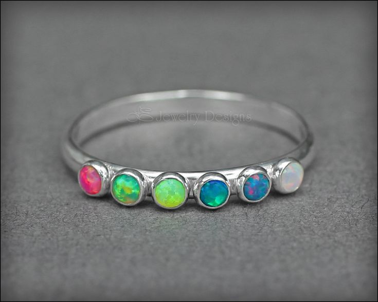 Multi Opal Ring - (choose # of opals) Nickel-free Sterling Silver Promise Ring, Multi-stone Round Jewelry For May Birthstone, Adjustable Opal Birthstone Jewelry, Adjustable Sterling Silver Moonstone Birthstone Ring, Opal Ring With Bezel Setting For Promise, Opal Ring With Bezel Setting And Round Band, Dainty Opal Ring With Birthstone In Round Band, Adjustable Nickel-free Silver Opal Ring, Birthday Jewelry Ring With Bezel Setting