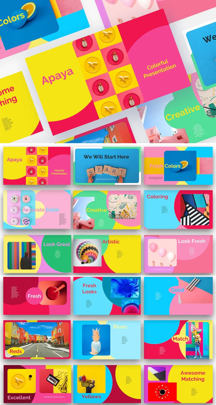 an assortment of colorful business cards with different shapes and colors on them, including the logo for