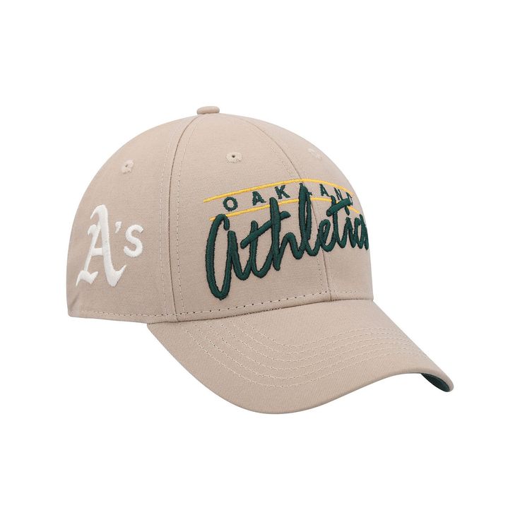 This Atwood MVP hat by '47 is the perfect game day accessory. It features an eye-catching design with fresh Oakland Athletics script. An adjustable closure allows you to customize the fit to your liking.This Atwood MVP hat by '47 is the perfect game day accessory. It features an eye-catching design with fresh Oakland Athletics script. An adjustable closure allows you to customize the fit to your liking.PRODUCT FEATURESOfficially licensedCurved billMid CrownStructured fitMaterial: 100% CottonAdju Classic Sports Hats With Letter Print, Classic Sports Hat With Letter Print, Adjustable Throwback Hat For Baseball Season, Six-panel Dad Hat For Baseball Season Sports Events, Six-panel Dad Hat For Baseball Season, Throwback Curved Brim Hats For Sports Events, Curved Bill Hats With Letter Print For Fans, Adjustable Six-panel Baseball Cap For Game Day, Throwback Hats For Baseball Season Sports Events