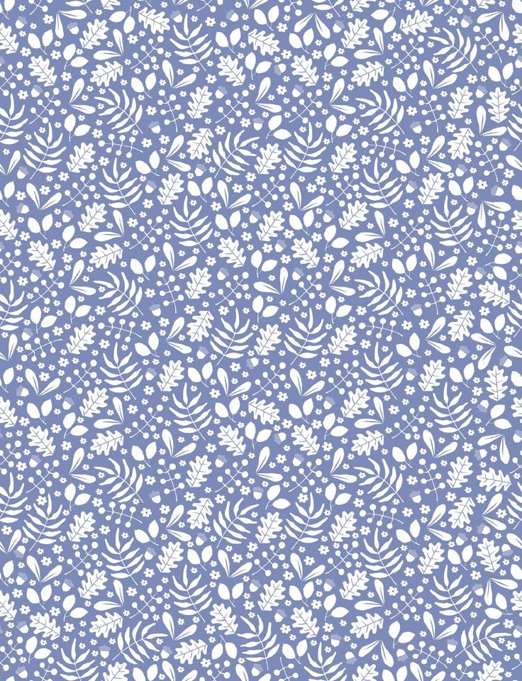 a blue and white floral pattern with small leaves on the bottom half of the image