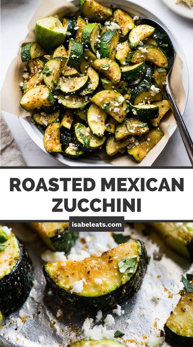 roasted mexican zucchini with cheese and herbs in a bowl