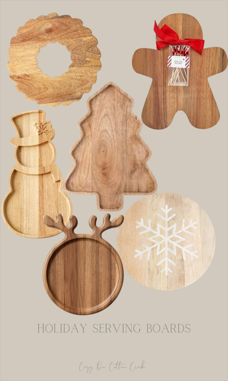 wooden christmas serving boards with snowflakes on them