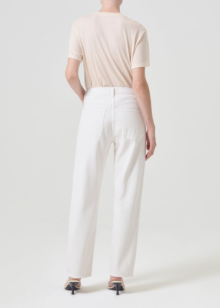 Cue the nostalgia. This 90’s inspired mid-rise is designed to sit relaxed on the waist with an eased up fit through the hips, finished with a loose, straight leg. Style back to just about anything, from a classic tee to a chunky knit. Crafted in our signature Organic Cotton, this pair will only get softer with each wash. For the shorter inseam, shop the 90's Crop. This fit is intended to be relaxed. Size down for a higher, closer fit. Looks Like: Eggshell warm white Feels Like: Midweight zero-st Spring Cotton Tapered Cropped Jeans, Spring Tapered Cropped Cotton Jeans, Spring Cropped Tapered Cotton Jeans, Everyday Relaxed Jeans With Five Pockets, Everyday Relaxed Fit Straight Leg Pants, Modern Straight Hem Summer Jeans, Relaxed Fit Straight Pants With Five Pockets, Straight Relaxed Fit Pants With Five Pockets, Summer Pants With Five Pockets And Straight Hem