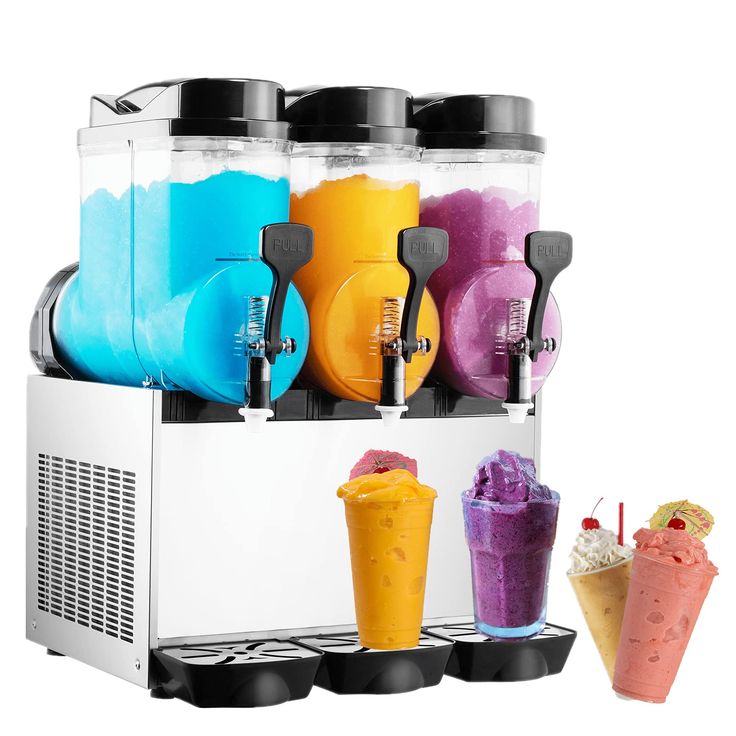 an ice cream machine filled with different colored drinks