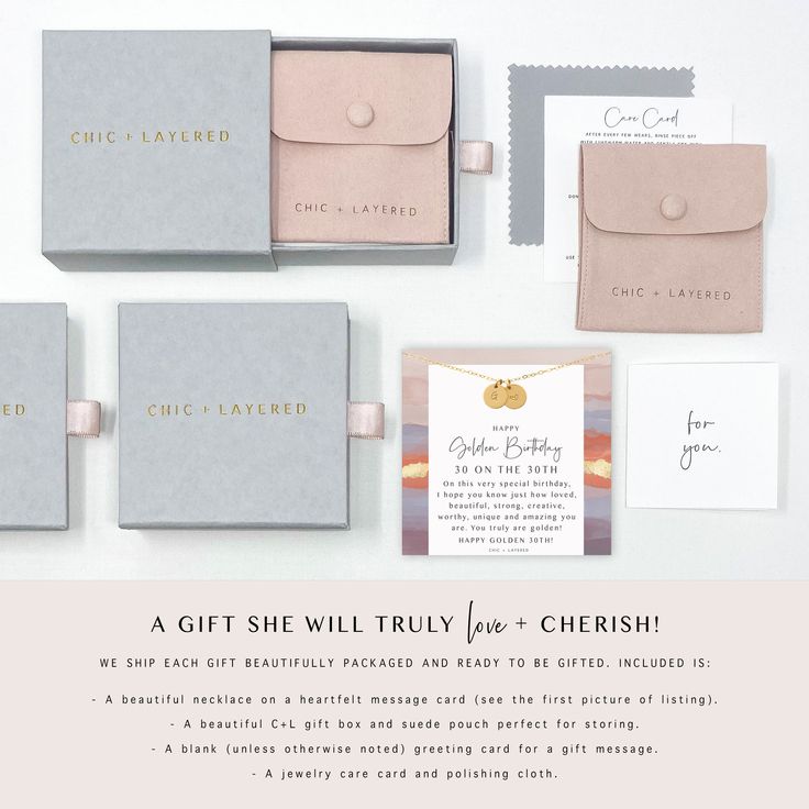 the gift set includes two cards, a necklace and an envelope with a gold disc on it