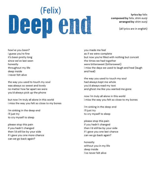 an image of a poem with the words'deep end'in blue and white