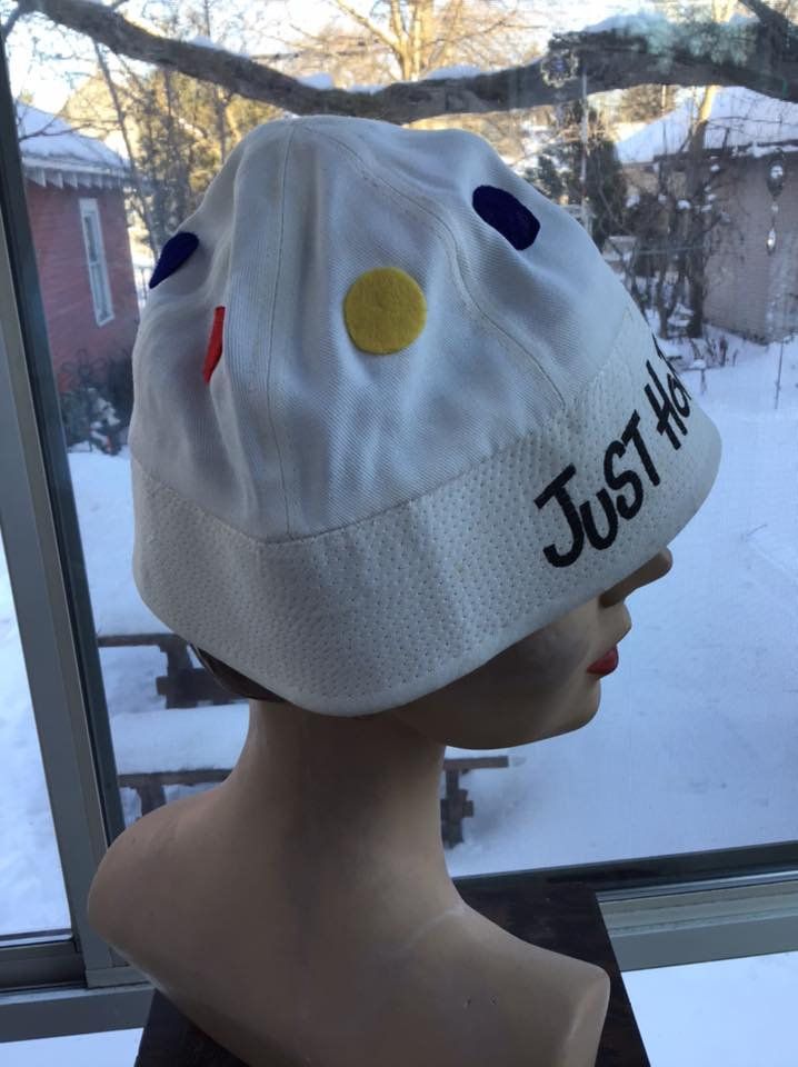 "**CHILDS HAT** Vintage 1950's 1960's Childs white hat. Has felt Polka Dots and a Straw Horse adorning it. Reads *Just Horsin Around* on the front. *SCROLL DOWN FOR MORE INFORMATION* **I DO COMBINE SHIPPING** CONDITION: Has 2 discolorations on the front. One by the letter R in Horsin and by the R in Around. MEASURES: Inside circumference-21\" Height-5 1/2\" *WE APOLOGIZE~BUT WE NO LONGER SHIP TO GERMANY, ITALY OR SPAIN. IF ORDERS COME IN FROM GERMANY, ITALY OR SPAIN, WE WILL HAVE TO CANCEL THEM White Adjustable Retro Hats, Vintage White Hat, One Size Fits Most, Vintage White Hat One Size Fits Most, White Fitted Retro Hat, Vintage White Brimmed Hat, White Vintage Hat, 1960s Hats, The Letter R, Vintage Clothing Boutique