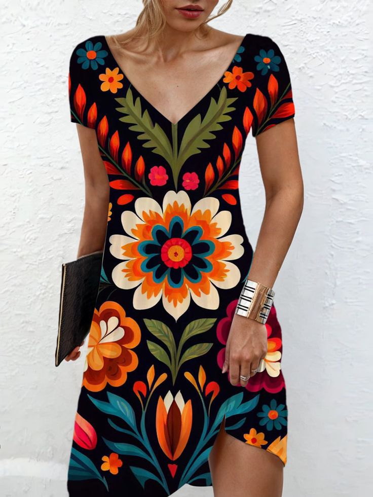 Fiesta Party Outfit Women, Fiesta Party Outfit, Party Outfit Women, Mexico Dress, Short Sleeves Dress, V Neck Maxi Dress, Dress Men, Floral Skull, Mini Book