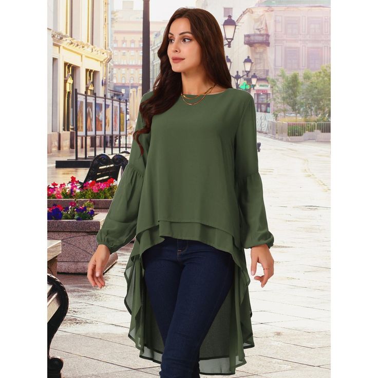 Perfect for both day and evening occasions, these blouses add a touch of elegance and style to any wardrobe. The lantern long-sleeved high-low hem blouse is the perfect combination of femininity and sophistication. Long lantern sleeves and asymmetrical hem details add a bit of charm. Occasion: This asymmetrical irregular hem casual top is perfect for any occasion, such as a party, dating, hanging out with friends, work office, or a night out. Made of chiffon fabric, soft, lightweight, and breath Solid Color Long Sleeve Party Blouse, Long Sleeve Solid Color Blouse For Party, Solid Color Non-stretch Blouse For Fall, Solid Color Long Sleeve Party Tops, Long Sleeve Solid Color Party Tops, Fall Blouse With Asymmetrical Hem In Solid Color, Solid Asymmetrical Hem Blouse For Fall, Fall Asymmetrical Hem Blouse, Elegant Fall Top With Asymmetrical Hem