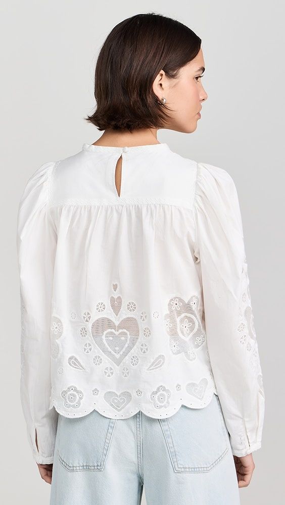 Sea Jeanetta Eyelet Long Sleeve Top | Shopbop Embroidery Blouses, Sea Clothes, Emb Designs, Summer 25, Eyelet Embroidery, Embroidery Blouse, White Brand, Long Puff Sleeves, India Fashion