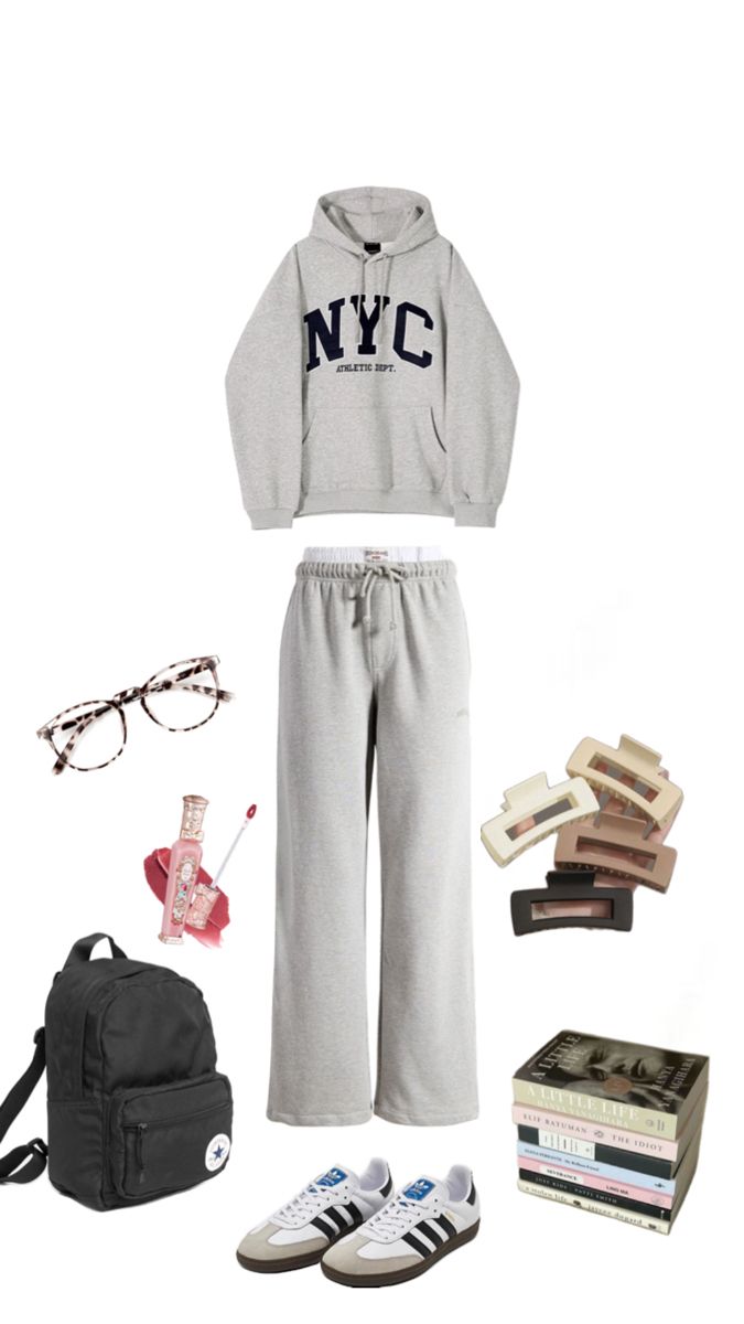 school outfit idea 🏫 06/10/2024 Aesthetic Collages, Back 2 School, Nyc Life, A Little Life, School Outfit, Sweatpants, Adidas, Collage, Sweatshirts