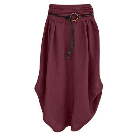 Pntutb Womens Skirt Clearance,Summer Women's Fashion Casual Solid Loose Sashes Mid-Calf Cotton Linen Skirt PRODUCT FEATURES: Skin Friendly Fabric: Made of cotton fabric combine with Polyester, very soft, smooth, low-friction performance, elastic, sweat-absorbent, breathable and comfortable, provides maximum comfort and protection during every pose and movement. Versatile Shorts: The athletic shorts/Pants can pair with casual wear, sportswear, vests, T-shirts and shirts; Perfect for running, yoga Casual Solid Color Belted Skirt, Baggy Elastic Waistband Skirt For Summer, Baggy Maxi Skirt For Summer, Summer Skirt With Elastic Waistband And Loose Fit, Belted Summer Skirt, Summer Waist-length Skirt With Pockets, Casual Belted Skirt Bottoms, Bohemian Long Skirt Solid Color, Baggy Knee-length Summer Skirt