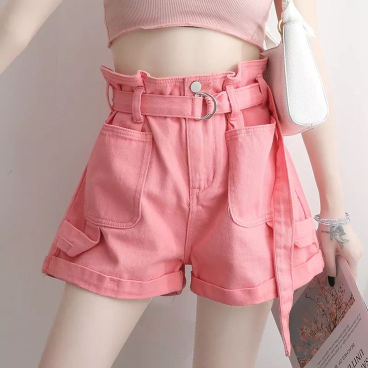 Lala Outfits, Ladies Streetwear, High Waist Straight Jeans, Colorful Shorts, Vintage Denim Shorts, Balloon Pants, Female Shorts, Shorts Summer, Trendy Shorts