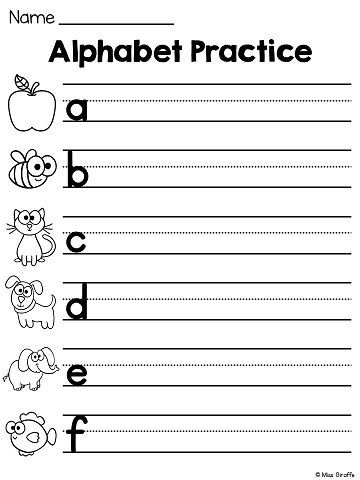 an alphabet practice sheet with animals and letters