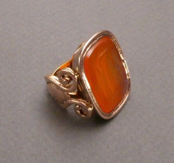 10K Georgian carnelian signet ring c 1810 size 4.25 Classic Carnelian Signet Ring With Polished Finish, Classic Carnelian Signet Ring For Formal Events, Classic Carnelian Signet Ring For Formal Occasions, Classic Carnelian Signet Ring For Anniversary, Antique Carnelian Intaglio Rings, Formal Carnelian Signet Ring With Polished Finish, Formal Carnelian Cabochon Jewelry, Antique Oval Carnelian Jewelry, Orange 14k Gold Jewelry With Polished Finish