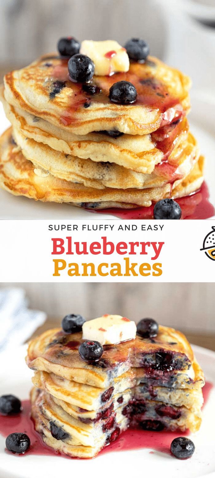 blueberry pancakes are stacked on top of each other