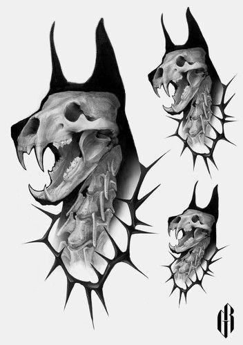 an image of some animal skulls with their mouths open and teeth ripped off the side