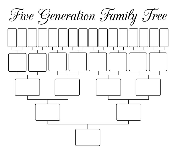 a family tree is shown in black and white with the words, five generation family tree