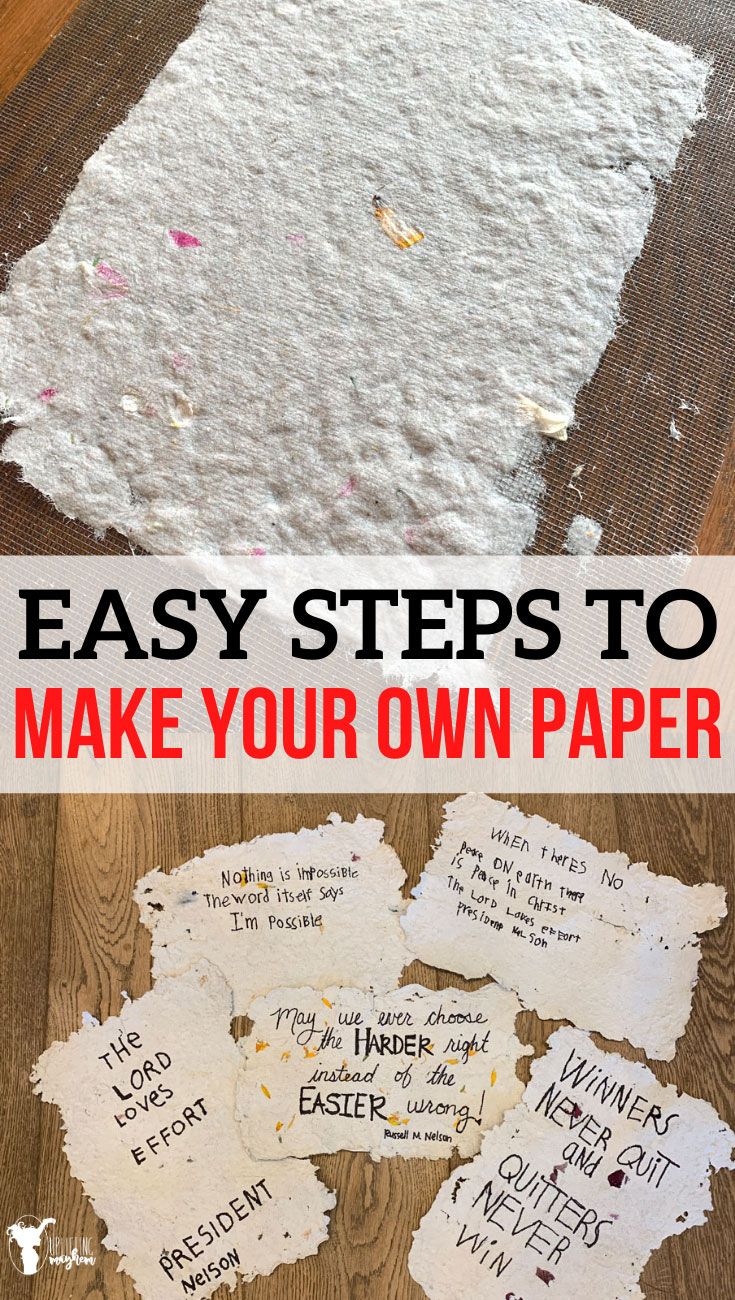 the words easy steps to make your own paper are displayed on top of a wooden table