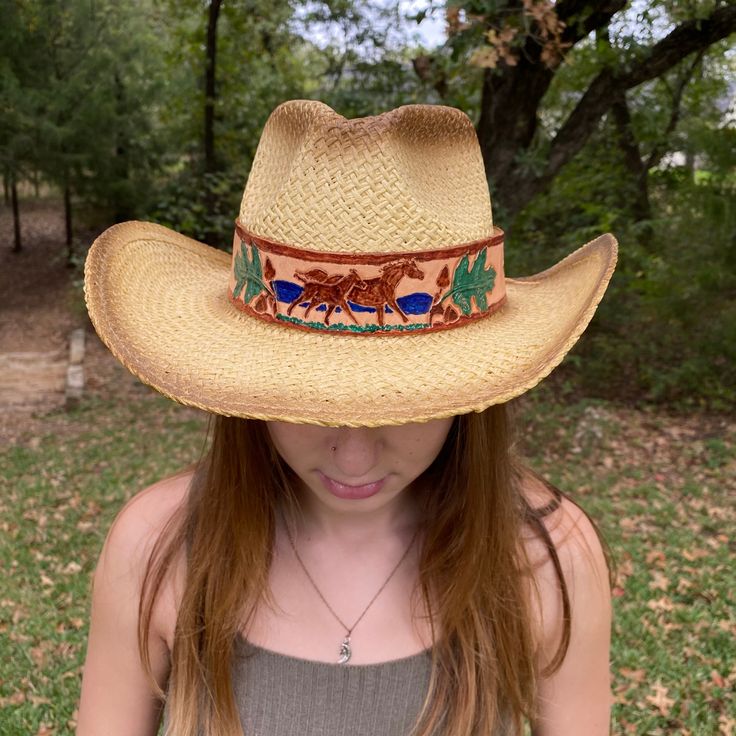 Black Straw Cowboy Hat with Silver Medallion and Chain Hat Band. This is a very fun hat to have in your wardrobe. It will go with jeans/dress and boots for a fun day or for a night on the town. Hat size: One size fits all Adjustable Country Fedora For Kentucky Derby, Southern Style Brown Hat Bands For Rodeo, Southern Style Brown Hat Band For Rodeo, Southern Style Fedora For Western-themed Events, Western Style Sun Hat For Rodeo, Western Style Straw Cap For Country Events, Vintage Adjustable Hats For Country Events, Brown Southern Style Hat For Rodeo, Adjustable Short Brim Sun Hat For Rodeo