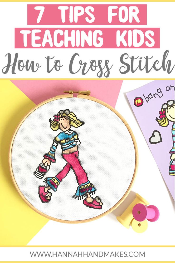 a cross stitch pattern with the words 7 tips for teaching kids how to cross stitches