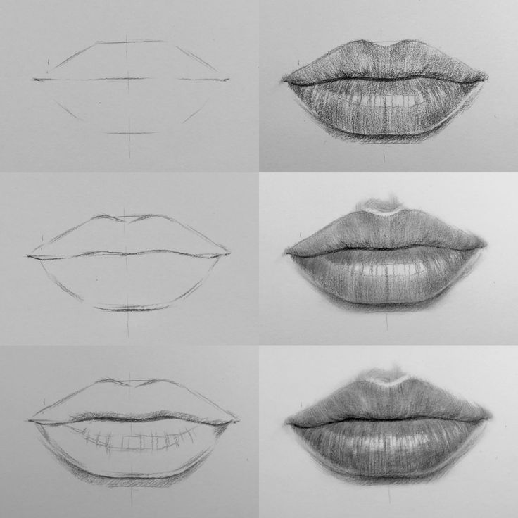 four different types of lips drawn in pencil